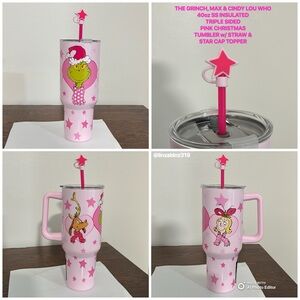 NWT-40oz SS Insulated- Pink Grinch, Max & Cindy Lou Tumbler w/ Straw & ⭐️ Cover